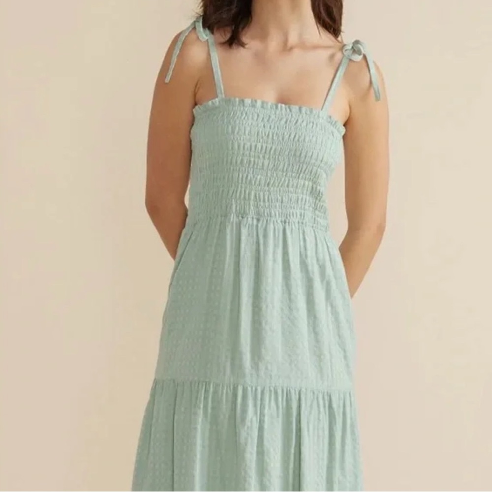 MINKPINK Smocked Tiered Angove Green Women’s Midi Sundress Size XS